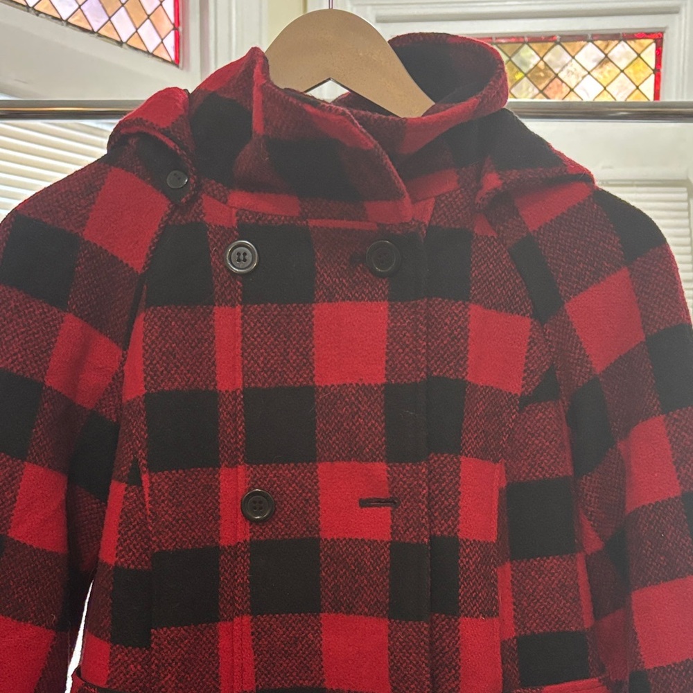 Red and Black Plaid Hooded Coat